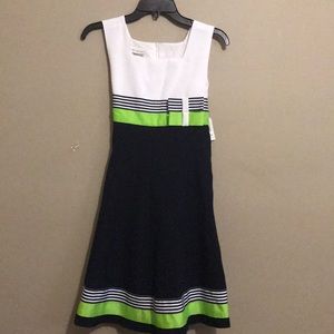 White, navy, and green dress